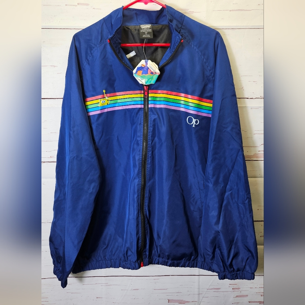 Nickelodeon Spongebob Squarepants XL Blue Zip Windbreaker Ocean Pacific OP Colab